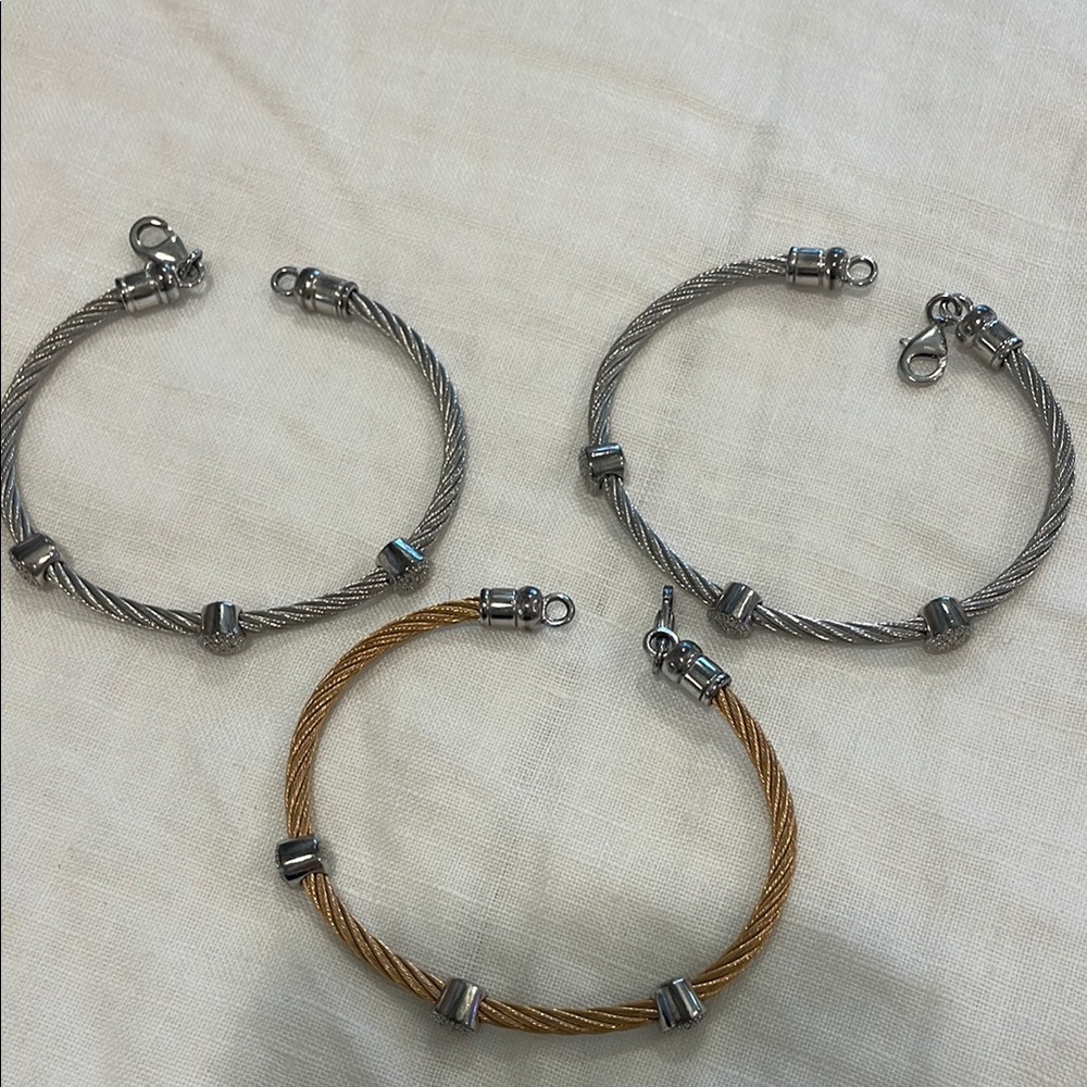 Silver and Gold Layered Bracelets with Adjustable Closure
